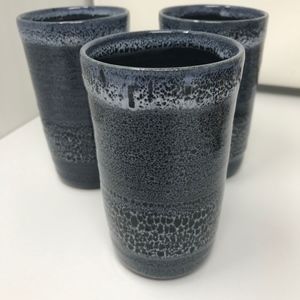 Three Piece Ceramic Glazed Tumblers Blue